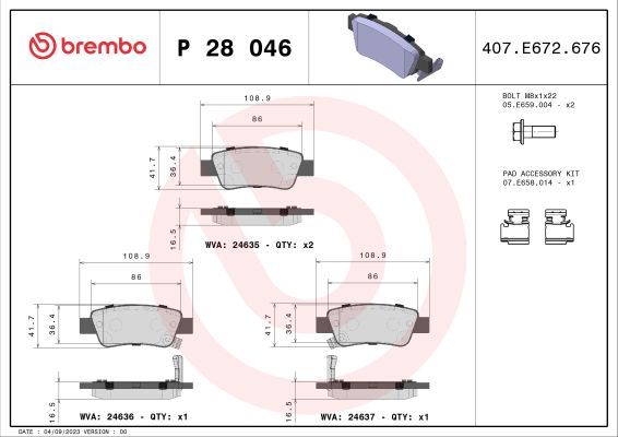 A.B.S. P 28 046 BREMBO Bremsbelagsatz, Scheibenbremse